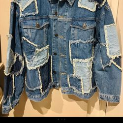 Urban Outfitters Blue Patchwork Denim Jacket Large