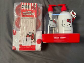New Hello Kitty Shower Curtain & Hand soap/lotion Set