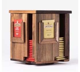 Rotating Tea Bag Organizer for Countertop - 4-Sided Acacia Wood Tea Storage Carousel for Kitchen & Coffee Bar