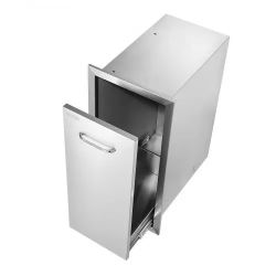 Pull Out Trash Drawer 13.6Wx26Hx19.3D Inch Lower Sliding Rails Stainless Steel Roll Out Trash Bin Pull Out Tray Outdoor Kitchen Trash Drawer with Hand