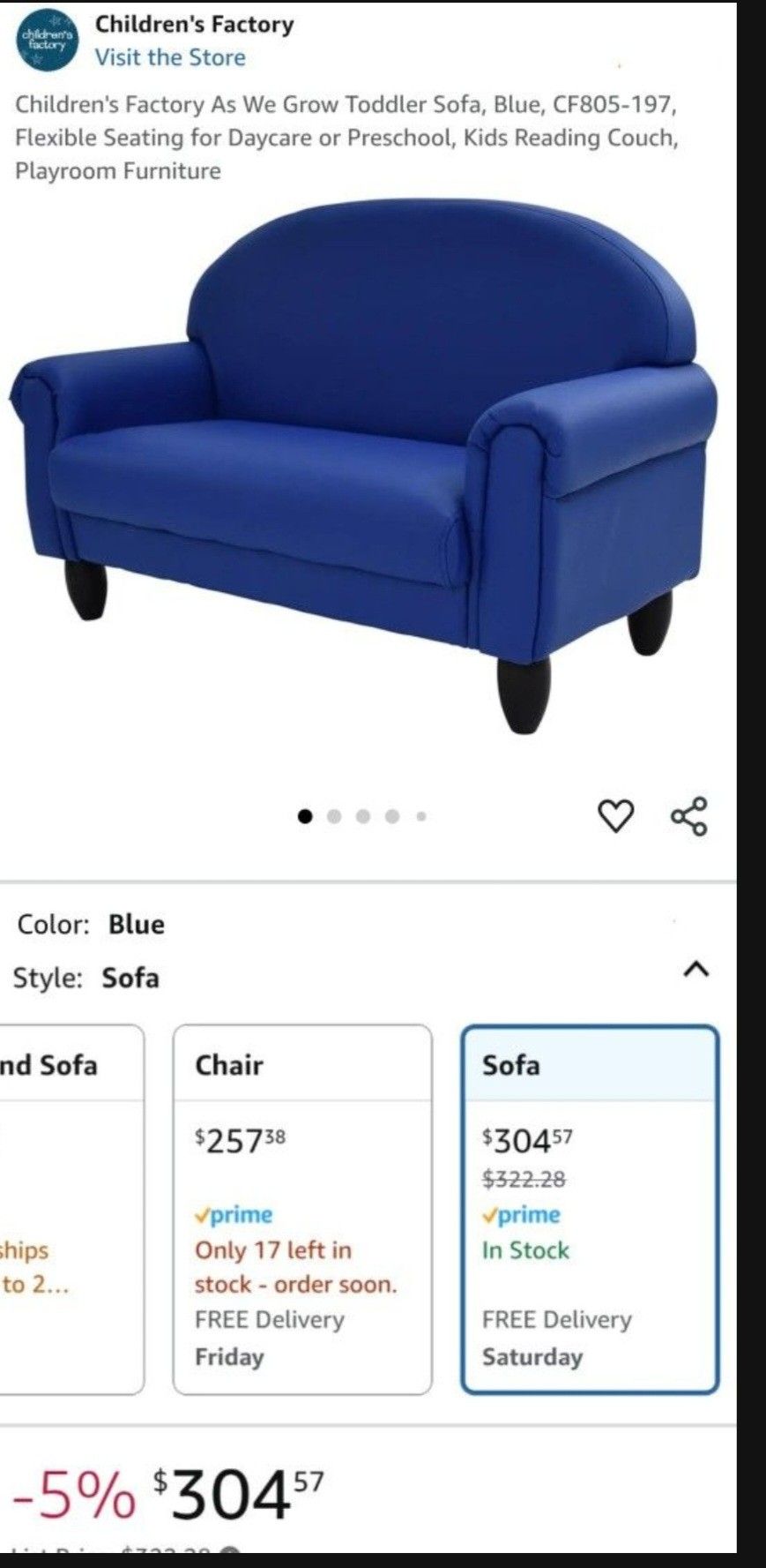 (NEw)Children's Factory As We Grow Toddler Sofa Blue CF805 197 Flexible Seating for Daycare or Preschool Kids Reading Couch Playroom Furniture