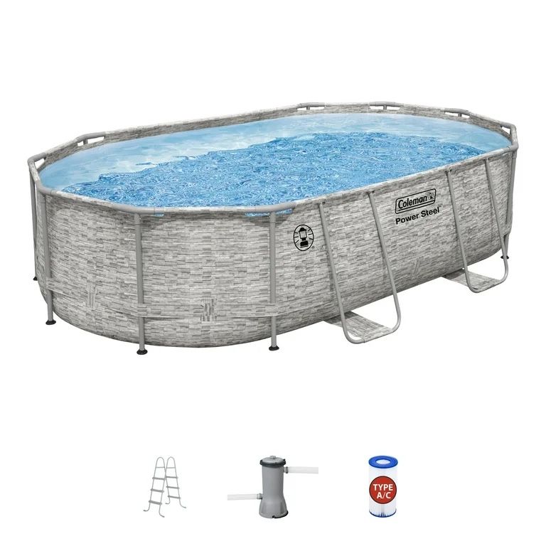 Coleman Power Steel 16 ft. x 10 ft. x 42 in. Oval Metal Frame Above Ground Pool Set