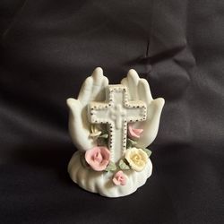 Porcelain Dove Cross Religious Figurine