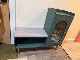 Pending Entryway Storage Bench with Glass Door&Shelf