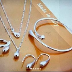 Sterling Silver Set , Pendant, Earrings And Ring Size 8,9. New. 