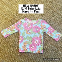 12 M Baby Girl New NWOT baby Lulu top very soft, cotton hard to find designer brand