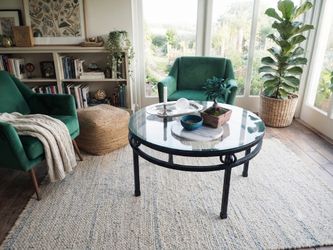 Round Glass Top Coffee Table with Black Metal Frame 30”