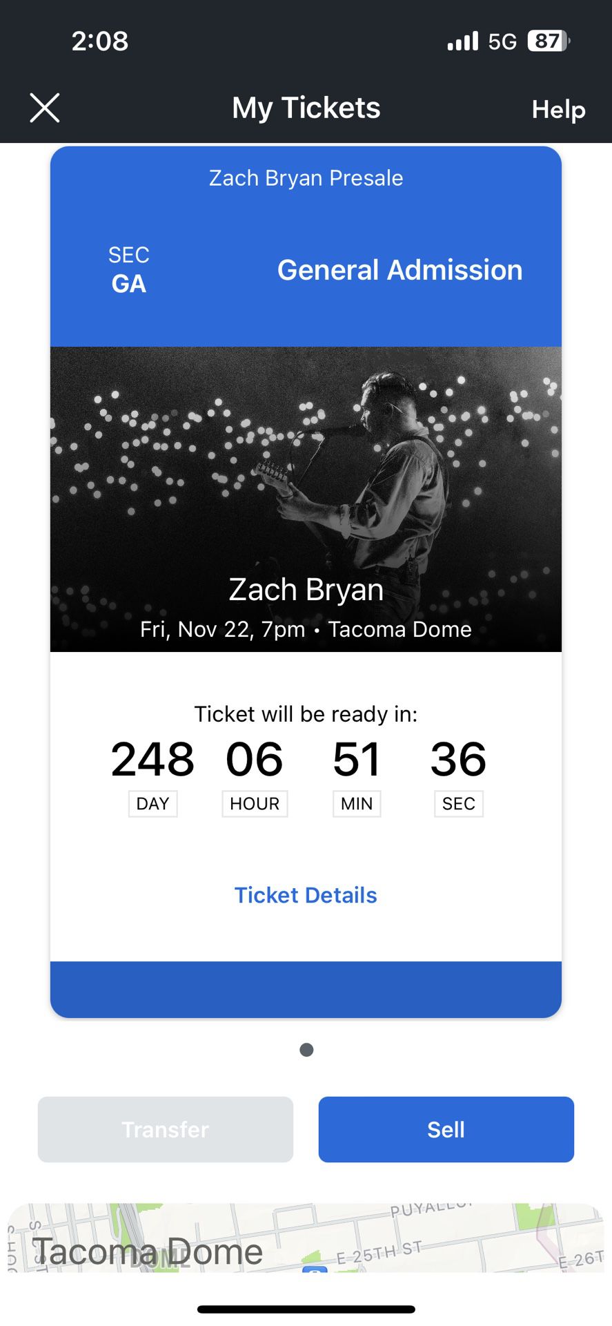 Zach Bryan Floor Ticket Tacoma 