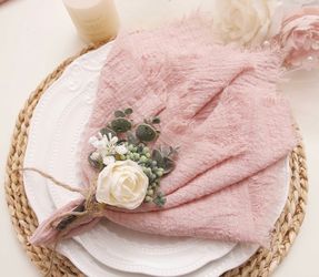 JINVASE Cloth Napkins With Fringe Set Of 12,100% Natural Soft Cotton, Easter Spring Washable Gauze Napkins For Wedding Decorative,Dinner Parties, (12 