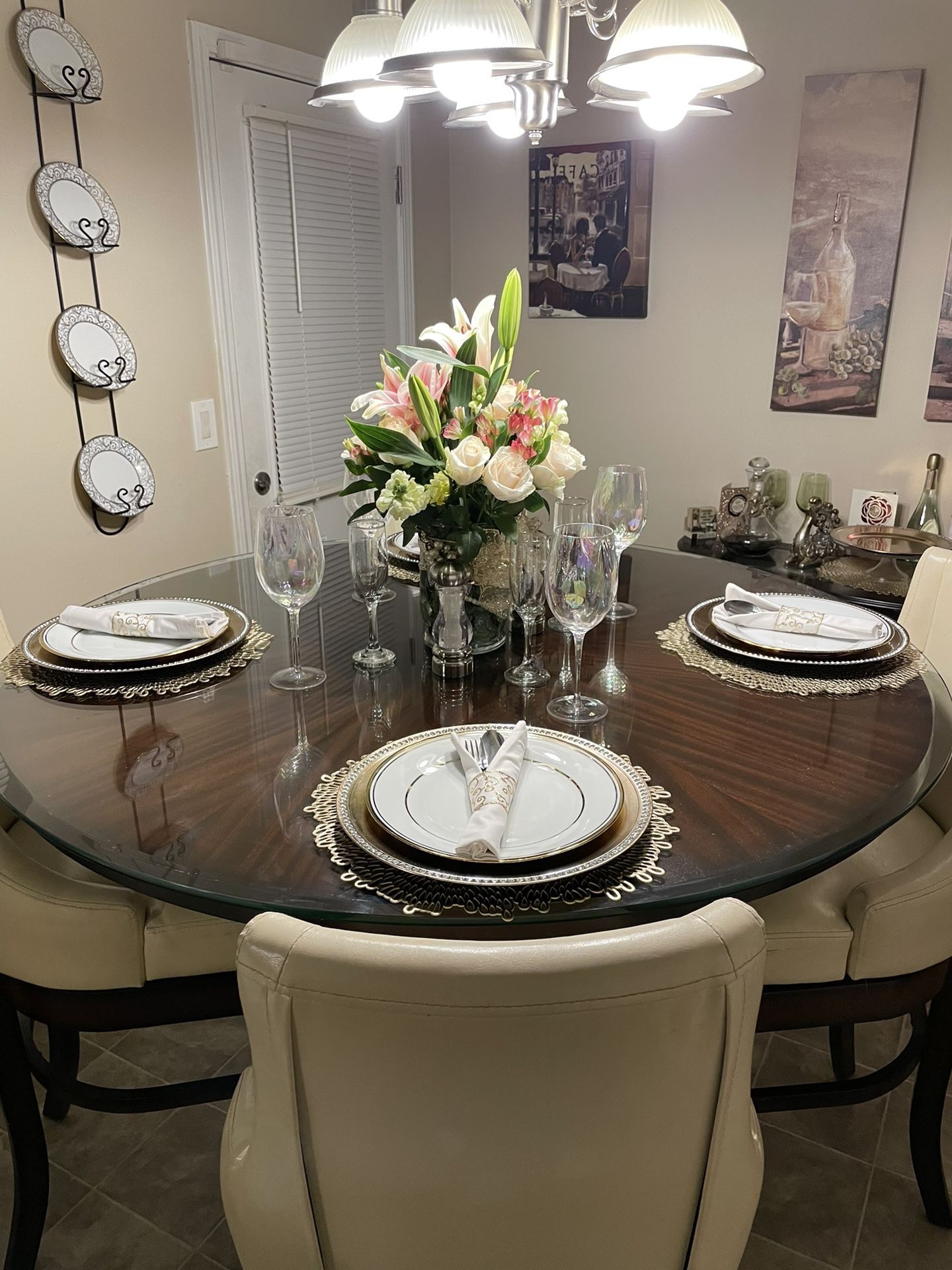 Large Wooden And Glass Dining Room Table