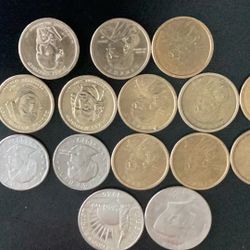 Old coins dollars in half a dollars