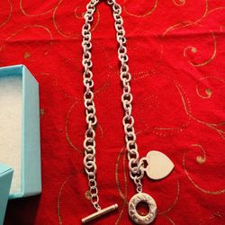 Tiffany &Co. Heart Tag Toggle Silver Necklace - In Great Condition  With Box & Pouch. 
