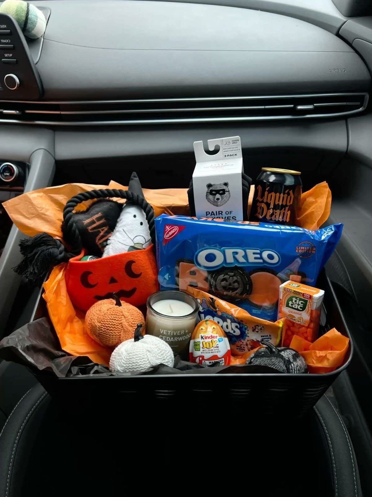 Local Halloween Gift Basket with Snacks and Decor.