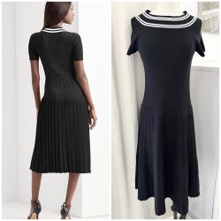  Lauren Ralph Lauren NWT Black Pleated Knit Dress size L