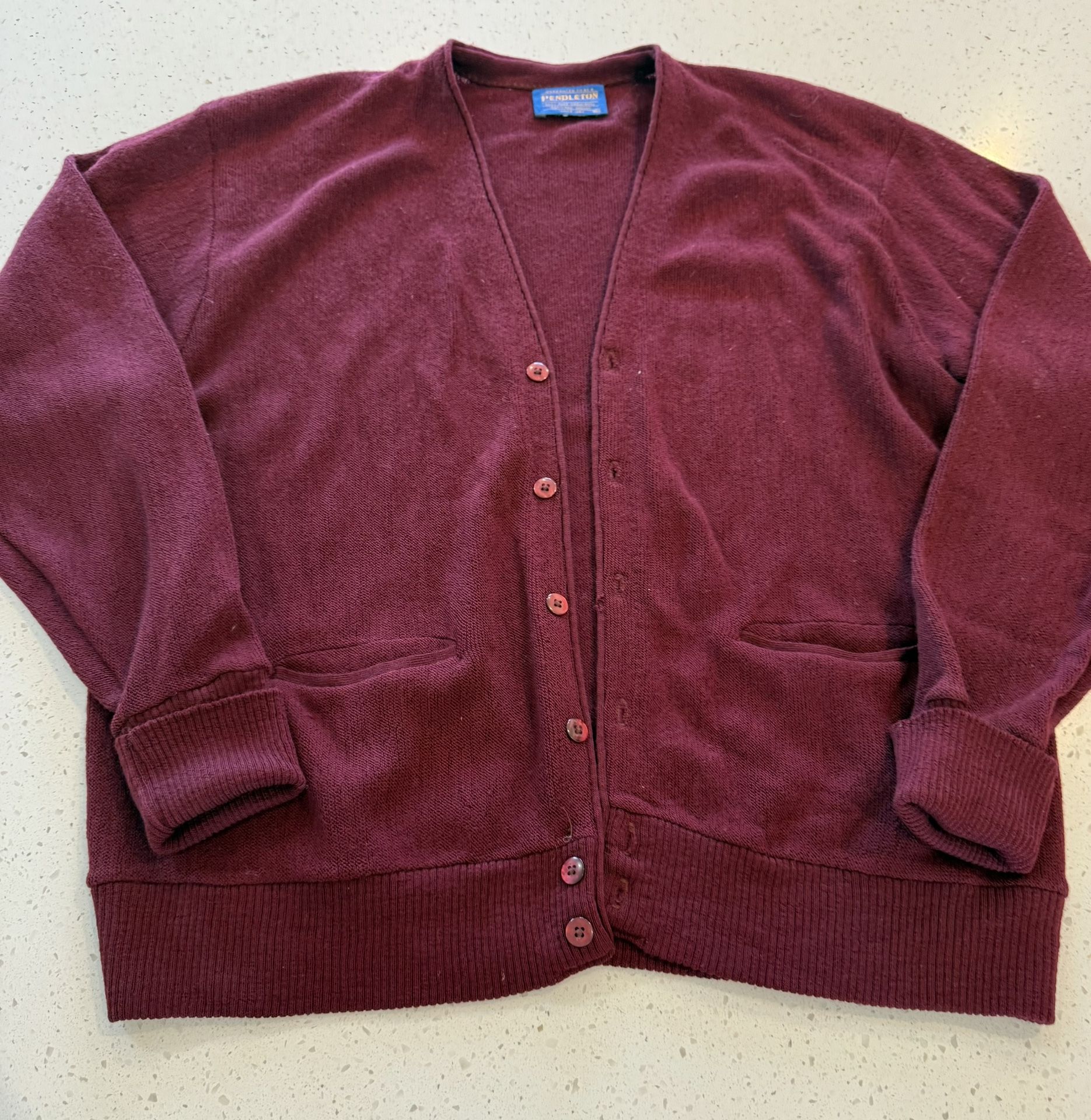 XL Pendleton 100% Pure Virgin Wool Burgundy Womens Pocket Cardigan Long Sleeve