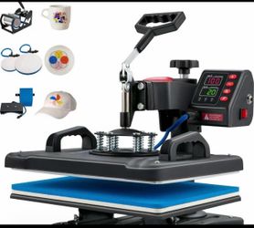 Heat Press 5 in 1 Machine 12x15, Sublimation Heat Press for T-Shirt Mug Cap Plate, Digital Control, 900W Clamshell Transfer Printer