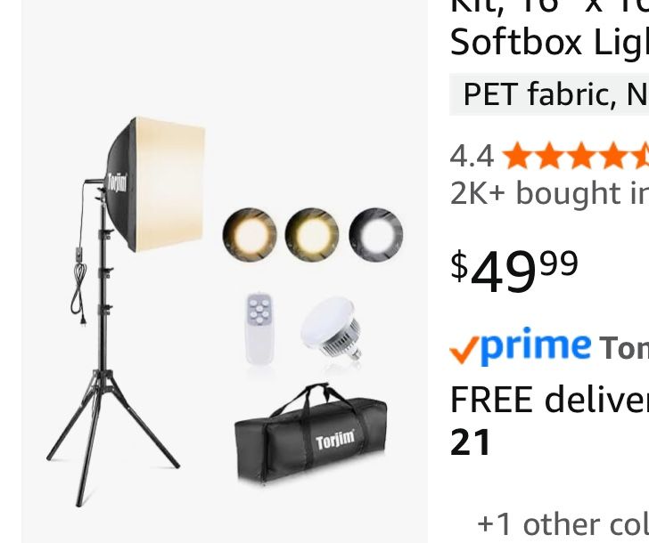Torjim Softbox Photography Lighting, 16'' x 16'' Professional Softbox Lighting Kit with 85W 3000-7500K LED Bulbs, Studio Lights for Photography/Vi