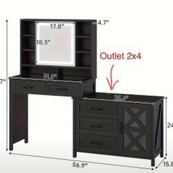 Black 5-Drawer Farmhouse Makeup Vanity