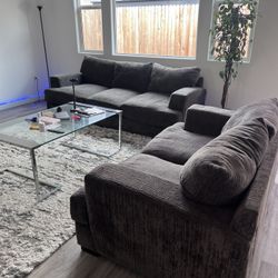 GREY FLUFFY  COUCH SET & RECLINER 