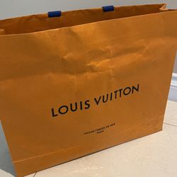 Authentic Louis Vuitton Large Orange & Brown Paper Shopping Gift Bag -  Nice!