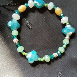 Glass And Natural Stone Stretchy Bracelet