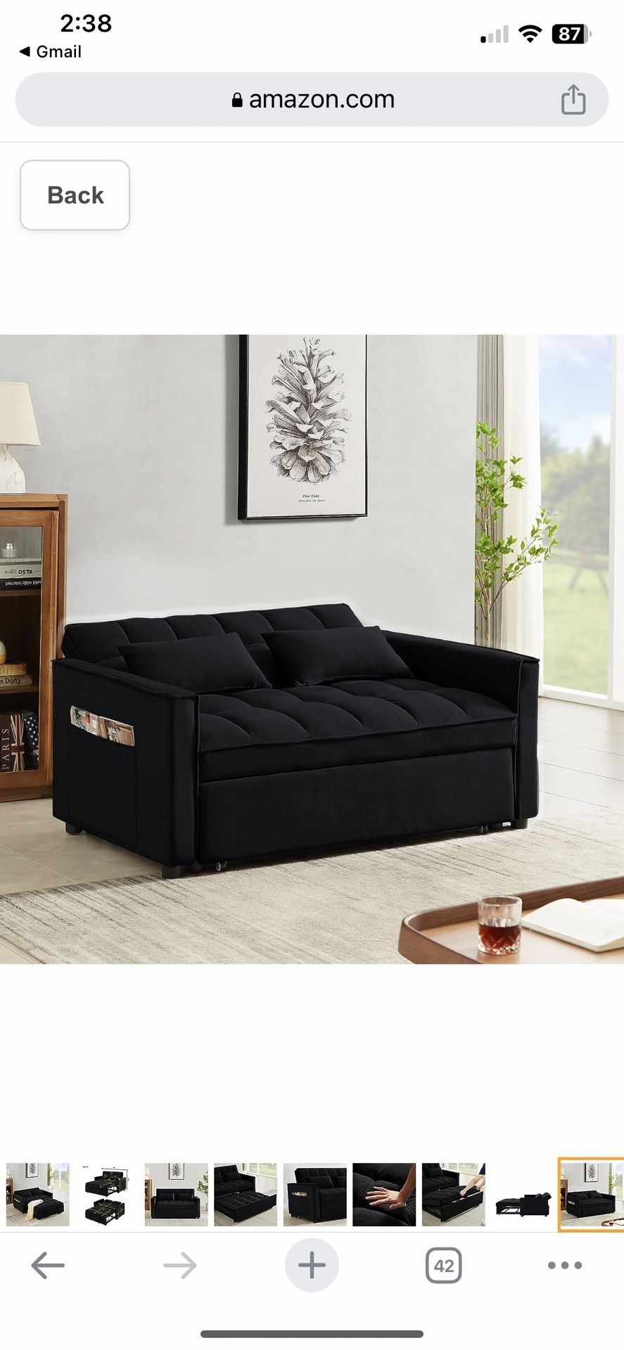 Velvet Loveseat Sofa Couch - Black