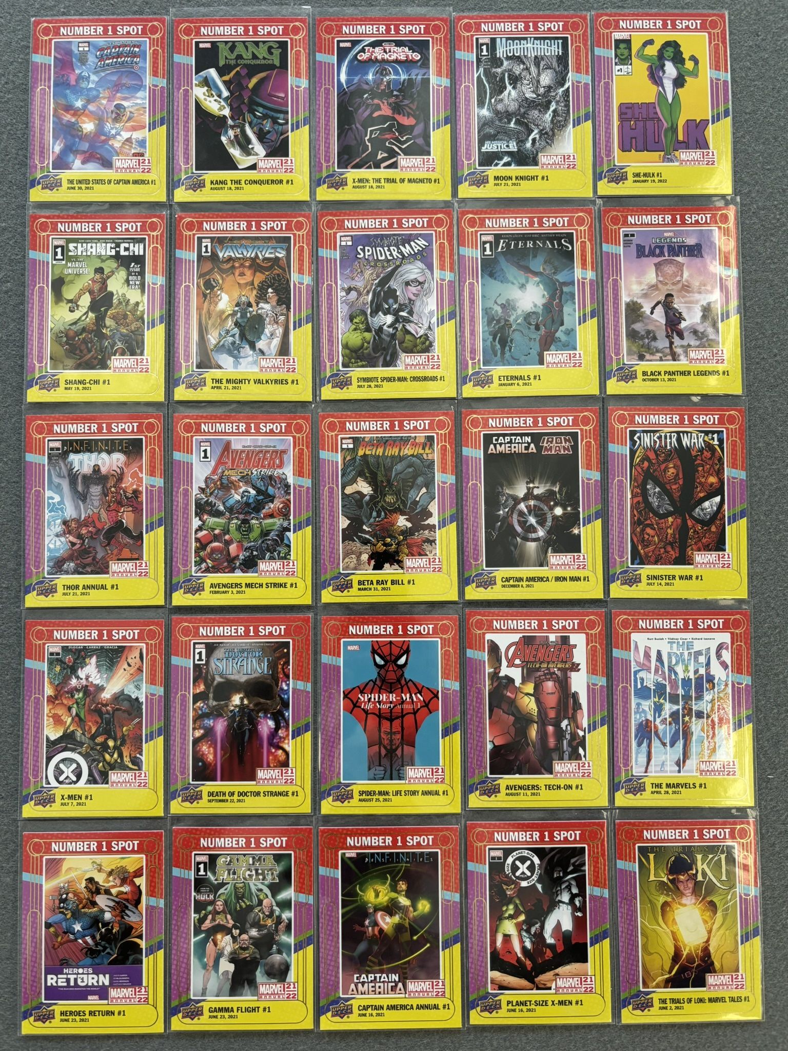 Official Marvel Annual Upper Deck 2021-2022 NUMBER 1 SPOT (1-25) COMPLETE SET NM