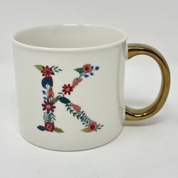 Opal House Letter “K” Initial Coffee Mug Tea Cup w/ Gold Handle Porcelain 16 oz