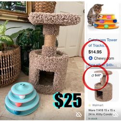 $25 Bundle Carpet Kitty condo with a perch and activity Cat toy