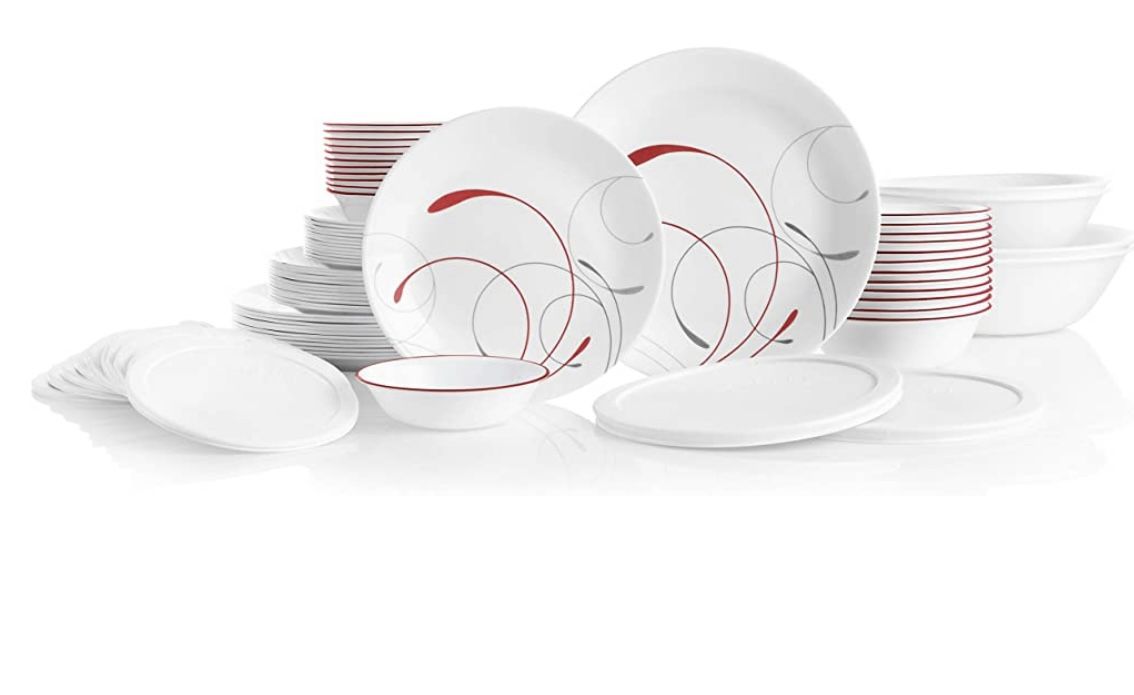 Corelle Vitrelle 78-Piece Service for 12 Dinnerware Set, Triple Layer Glass and Chip Resistant, Lightweight Round Plates and Bowls Set, Splendor