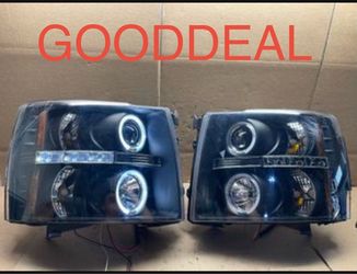 #OH149 2007-2013 Chevy Silverado Halo LED Black Halogen Headlight Pair
