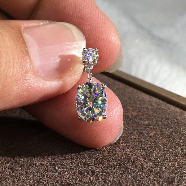 "Shiny Big Oval Zircon Silver Plated Drop Earrings for Women, VP1011