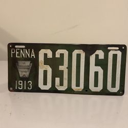 Antique Porcelain 1913 Pennsylvania License Plate 