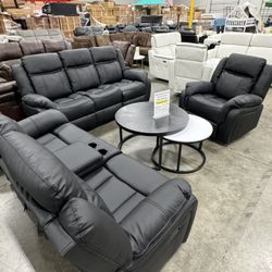 Reclining Living Room Couch, Loveseat And Rocking Chair 3Pcs Sofa Set