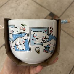 NWT Cinnamoroll ceramic bowl with chopsticks