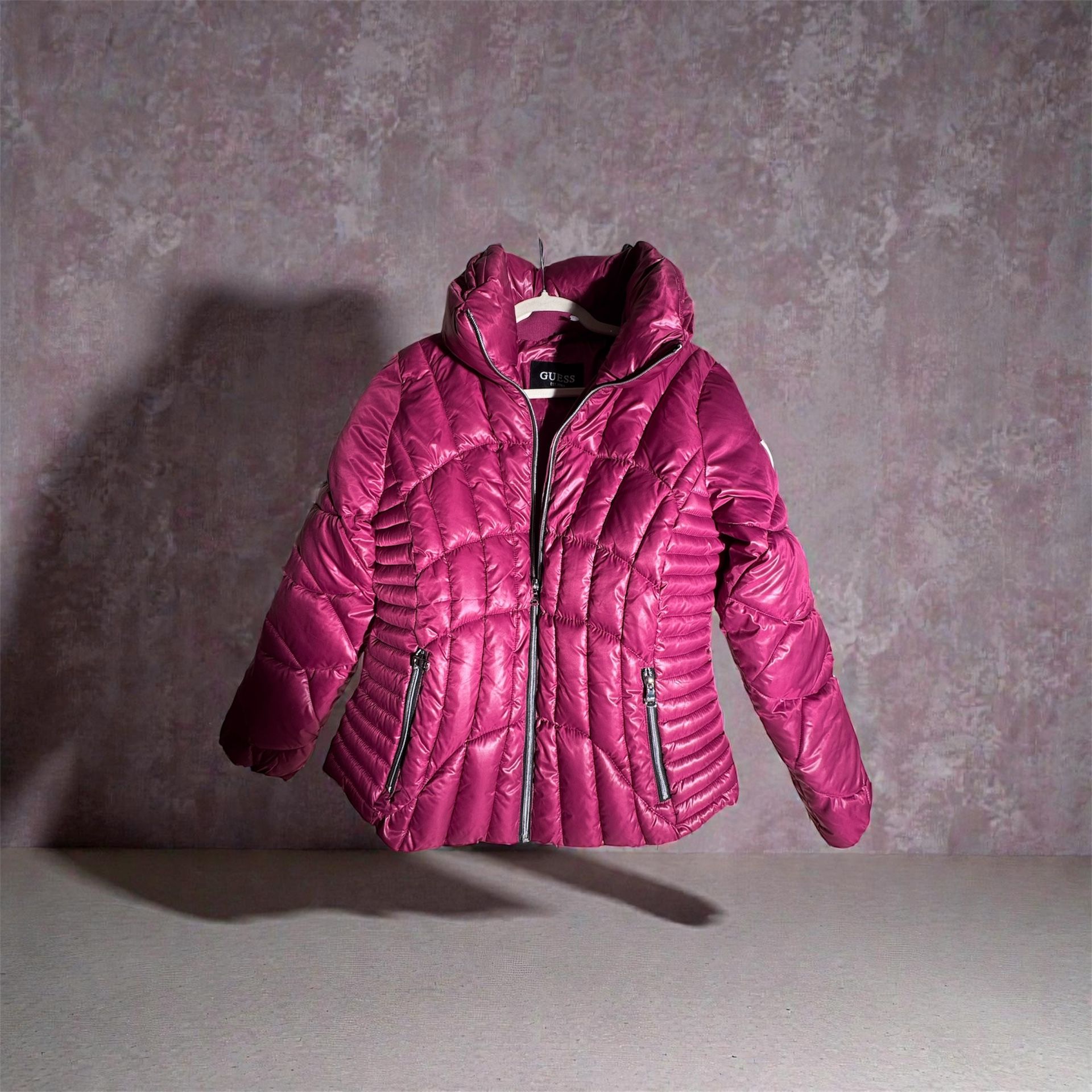 GUESS Pink Quilted Puffer Jacket – Medium