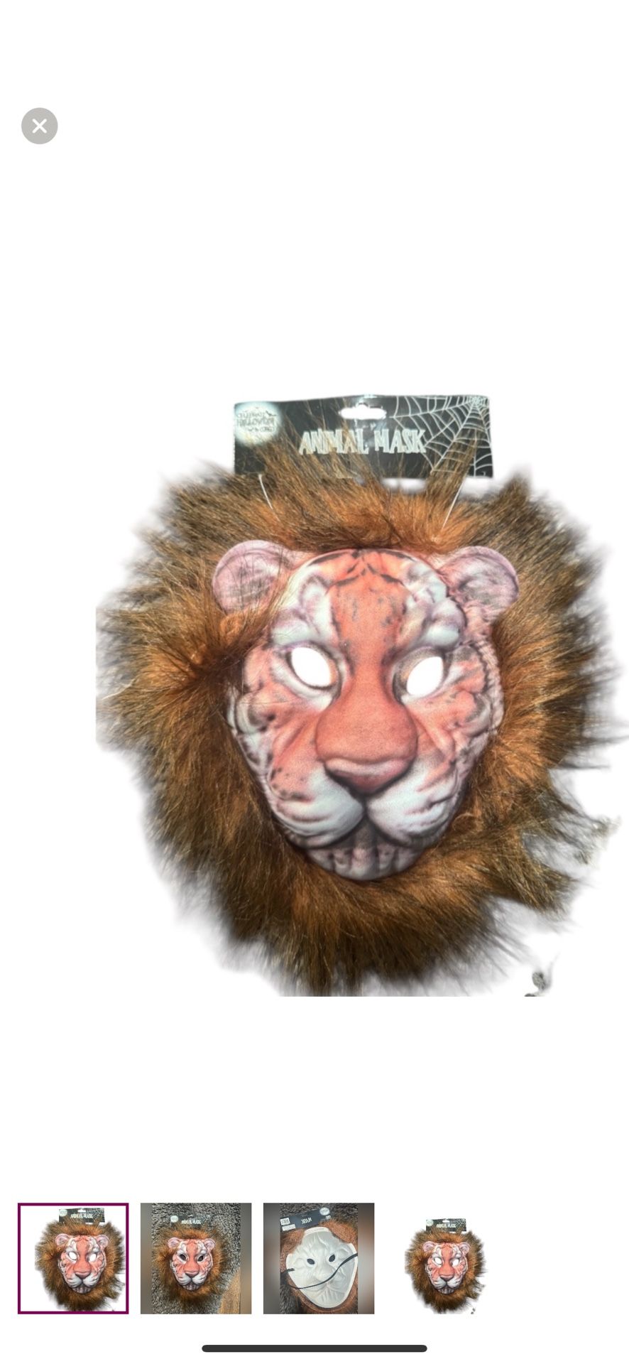 Lion Face Animal Halloween Mask with Brown faux hair one size