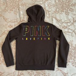 Victoria's Secret PINK Full Zip Black Hoodie Size Medium