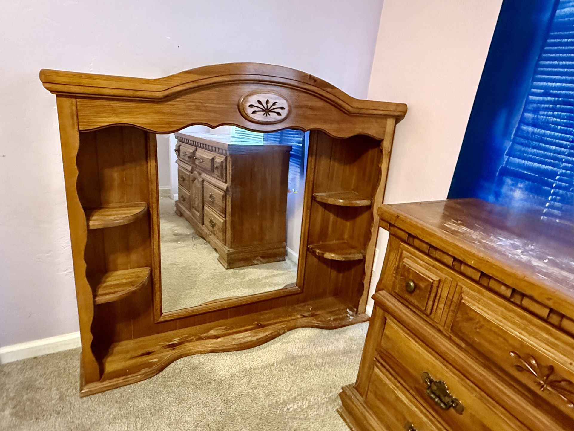 Dresser And Mirror With Shelves