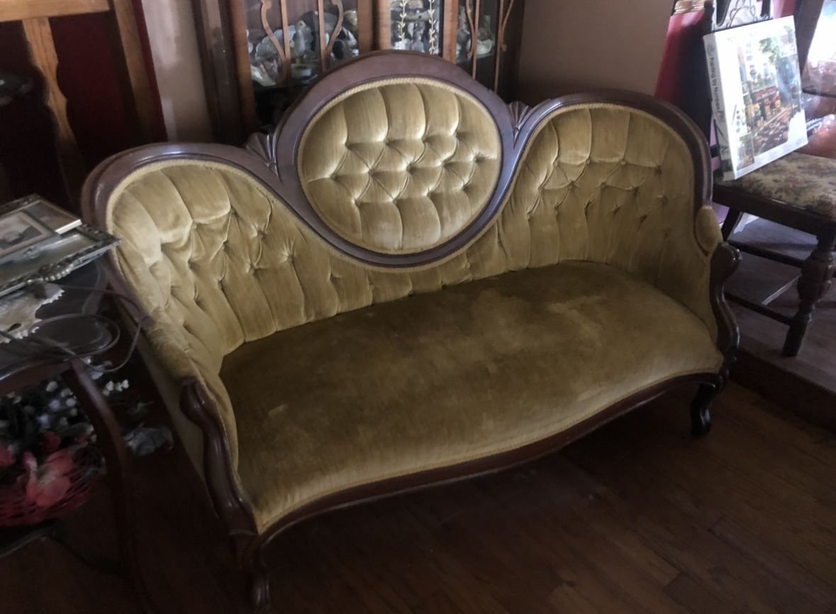 Antique Victorian Settee Velvet Loveseat