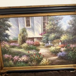 Original oil painting signed by artist D.Lewis 44x33 including antique frame
