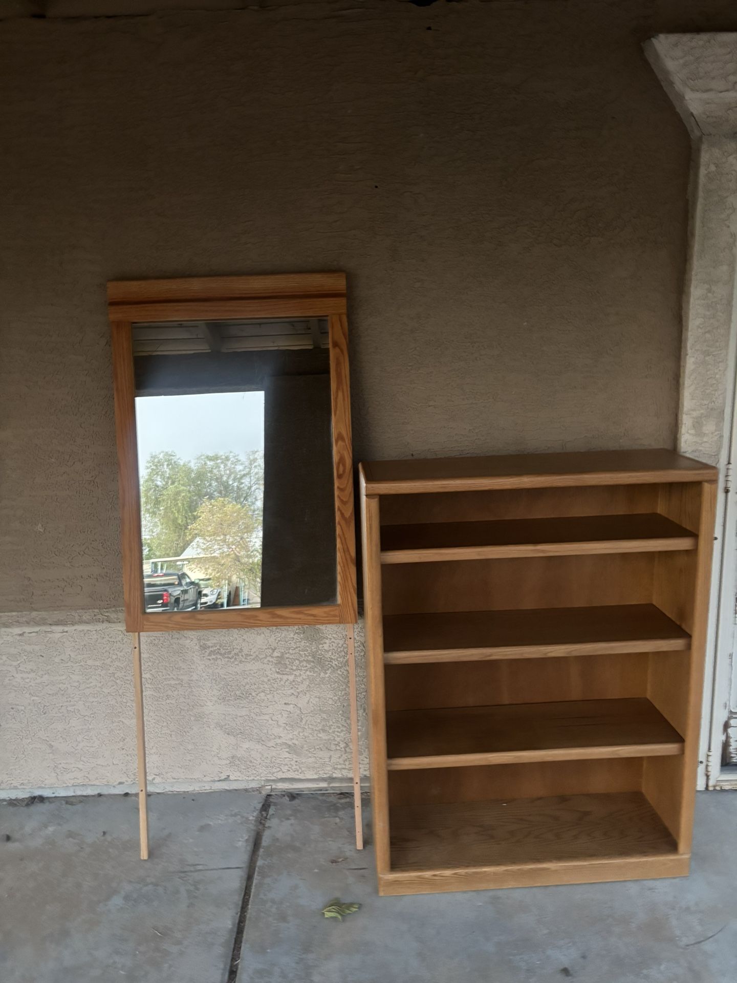 Oak Bookshelf And Mirror