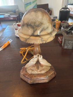 Carved Alabaster Marble Dove Table Lamp