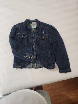 Disney Store girl's denim jacket 5/6 BLUE Tinker Bell pockets clasp buttons