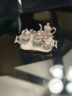 Antique/Vintage Miniature Silver Tea Service Set with Ornate Tray