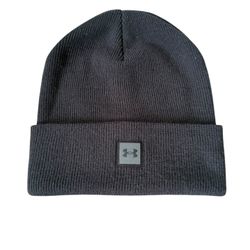Under Armour men's black knit beanie hat logo on front stretchy