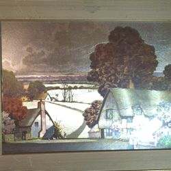 Woman At The Fence Lithograph On Foil By Ernest Uden British Artist, Signed,15x19" Framed