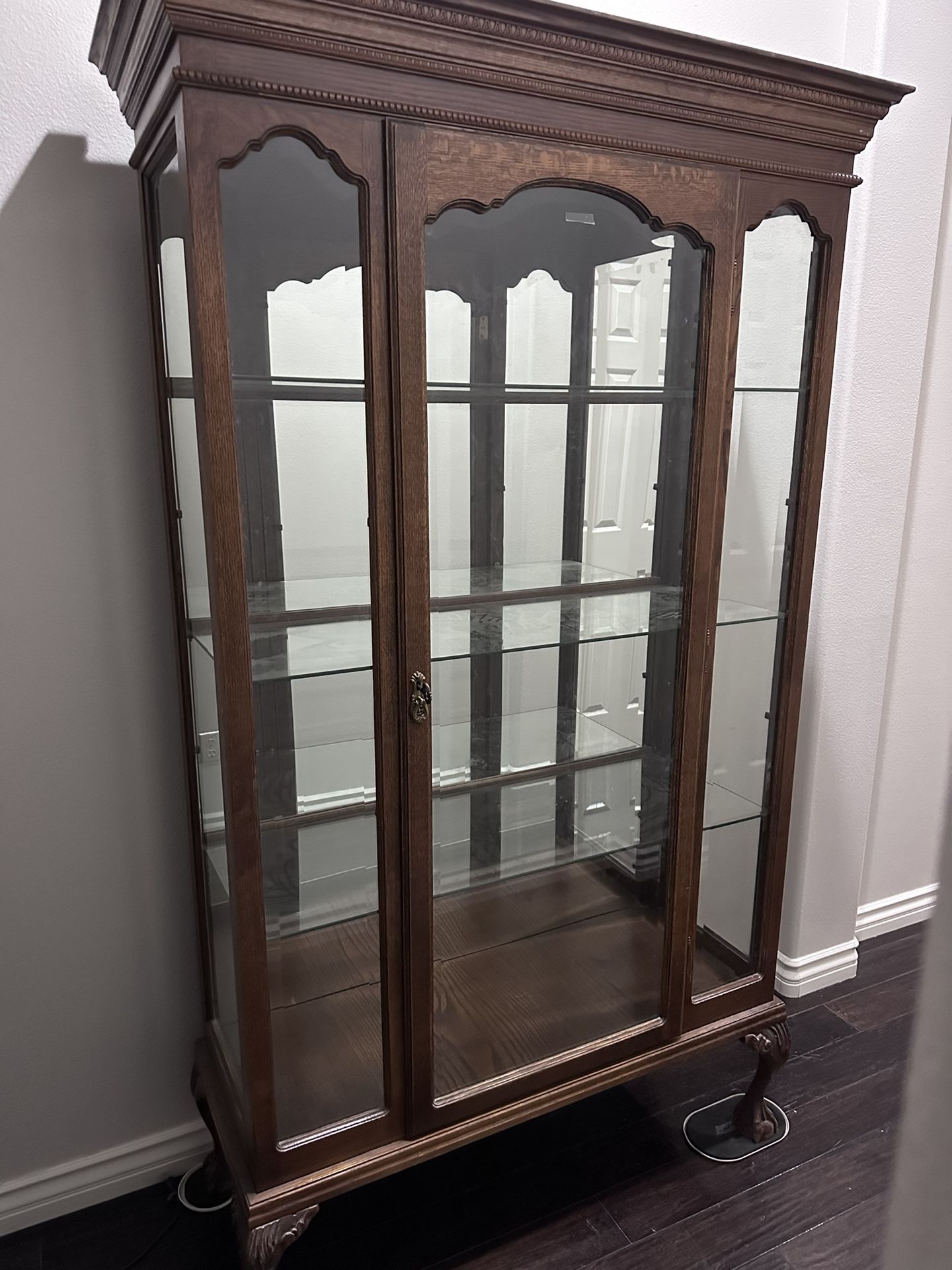 Antique Solid Oak And Glass Hutch