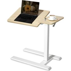 SIHOO D01 Medical Adjustable Tilt Overbed Bedside Table with Wheels Pneumatic Mobile Standing Laptop