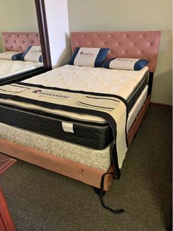 NEW FULL QUEEN KING SIZE PINK VELVET BED WITH PROMOTIONAL MATTRESS AND FREE DELIVERY 